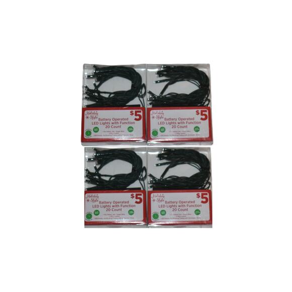 New 4 Pack LED Battery Operated Christmas Lights 20 Count Warm White 4 Function - Picture 1 of 1